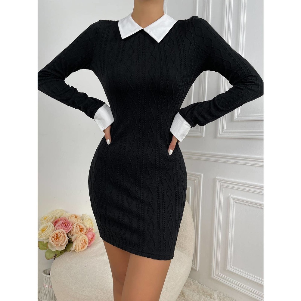 Contrast Trim Keyhole Back Bodycon Dress - Picture 5 of 6